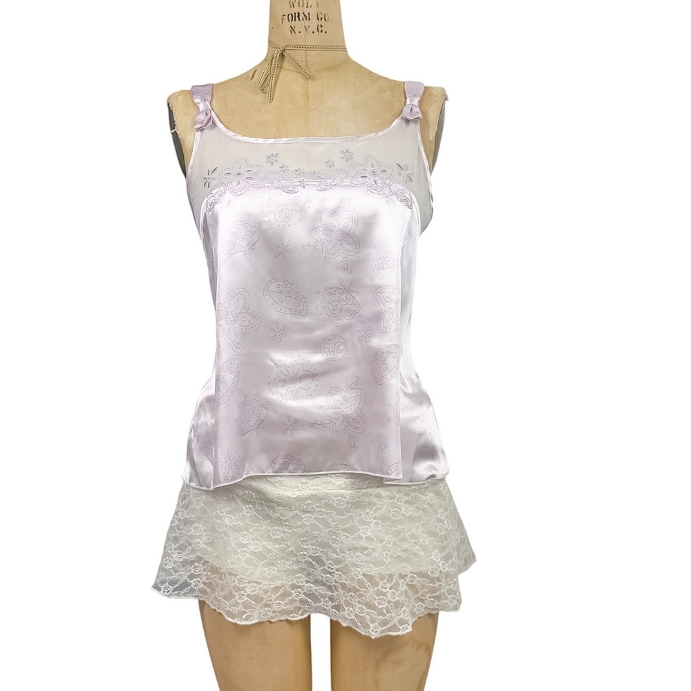 2000s Babydoll Dainty Mesh Trim Cami Floral Bow Soft Girl Coquette Size M Y2K